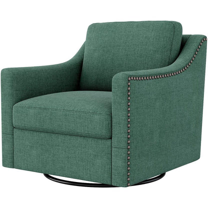 360 Degree Swivel Armchair Cotton linen skin-friendly fabric Ergonomic design Brass nail decorative armchair Living room chairs Bedroom chairs Living room chairs Black legs Suitable for indoor homes
