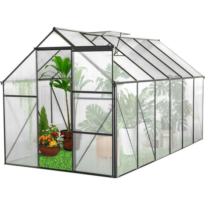 6x12 FT Polycarbonate Greenhouse Raised Base and Anchor Aluminum Heavy Duty Walk-in Greenhouses for Outdoor Backyard in All Season,Black