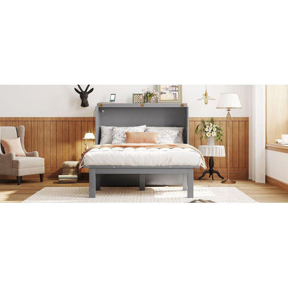 Full Size Murphy Bed with USB Port and removable Shelves on Each Side,Gray