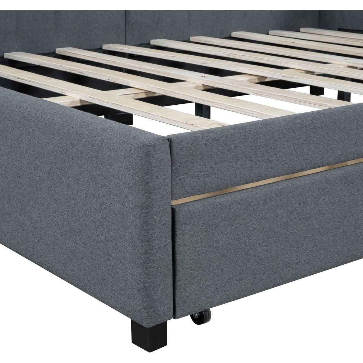 Full Size Upholstered Daybed with 2 Storage Drawers Sofa Bed Frame No Box Spring Needed, Linen Fabric (Gray)