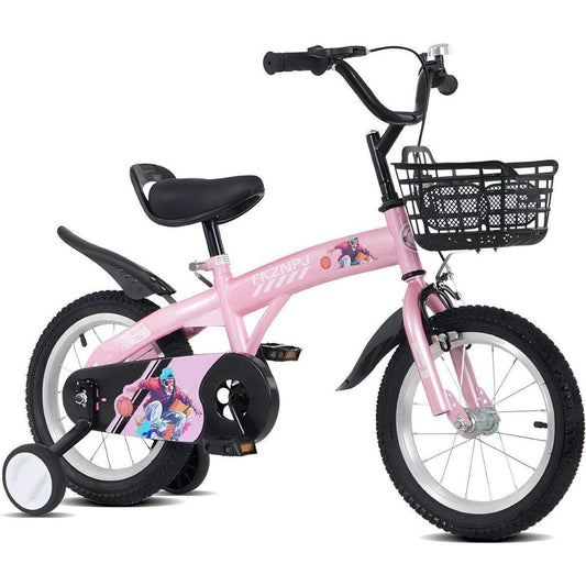 18 inch sporty kids bike with training wheels and stand Adjustable saddle Suitable for boys and girls aged 5-10 years tall Height 39-49 inches Available in a variety of colors