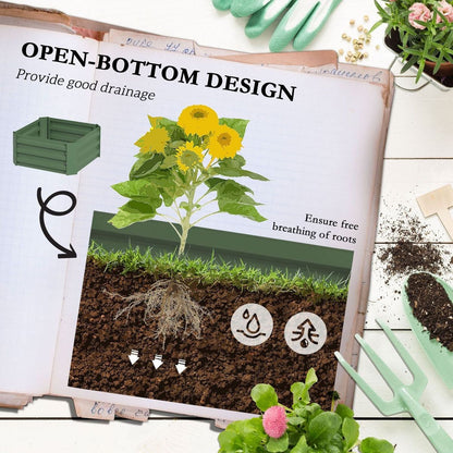 Galvanized Raised Garden Bed, 24" x 24" x 11.75" Outdoor Planter Box with Trellis Tomato Cage and Open Bottom for Climbing Vines, Vegetables, Flowers in Backyard, Garden, Patio, Green