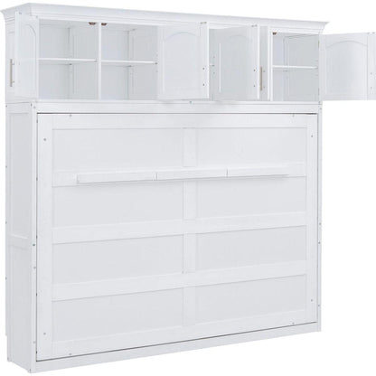 Queen Size Murphy Bed Wall Bed with Top Cabinets,White