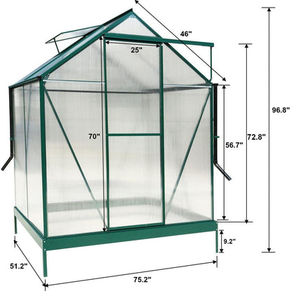 6.3'x4.2'x7' Polycarbonate Greenhouse, Heavy Duty Outdoor Aluminum Walk-in Green House Kit with Rain Gutter, Vent and Door for Backyard Garden, color green