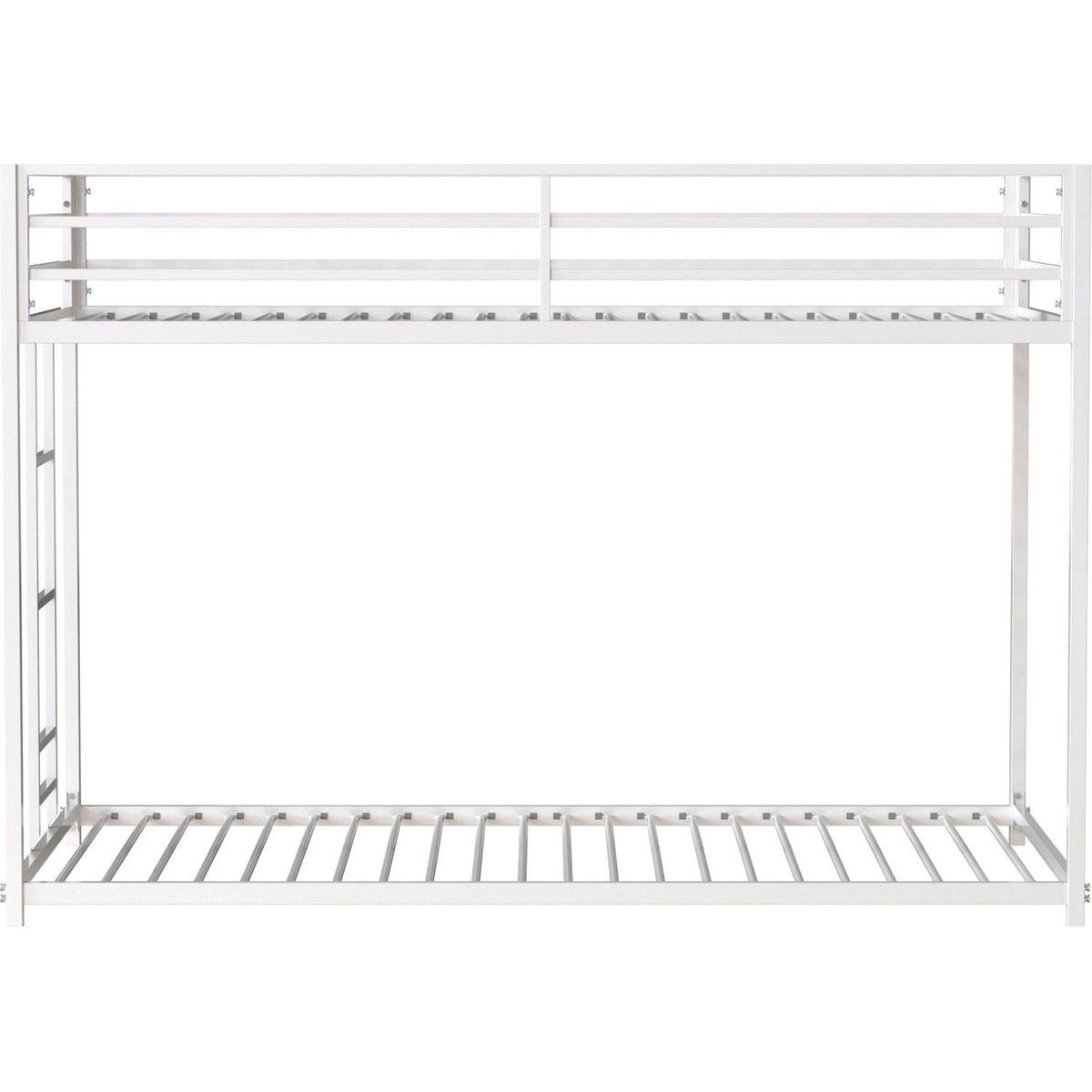 Adam Sturdy Twin over Twin Metal Bunk White for Kids and Adult, Low Profile and Easy Climbing with Stable Ladder