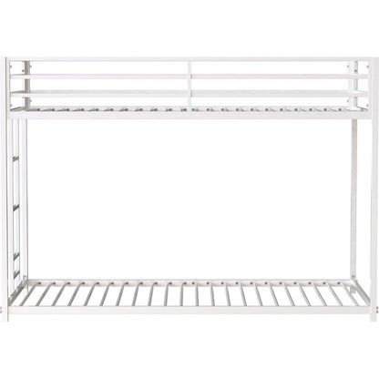 Adam Sturdy Twin over Twin Metal Bunk White for Kids and Adult, Low Profile and Easy Climbing with Stable Ladder