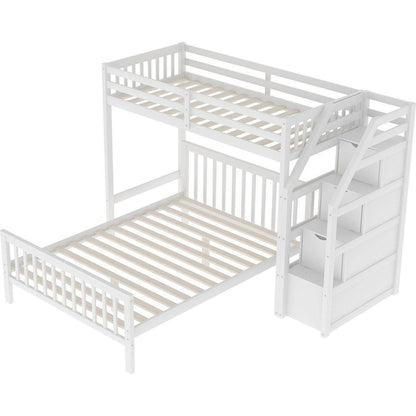 Twin over Full Loft Bed with Staircase,White