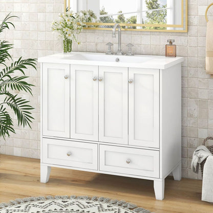 36" Bathroom Vanity with Resin Sink Combo,Solid Wood Frame Bathroom Storage Cabinet, Freestanding Vanity Set with 4 Soft Closing Doors& 2 Drawers