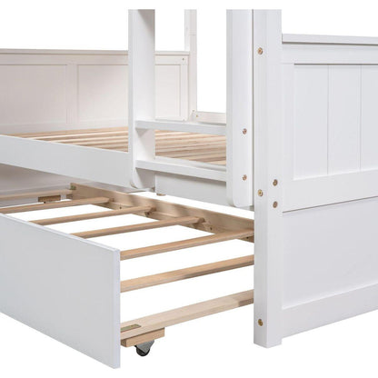 Full Over Full Bunk Bed with Twin Size Trundle, White