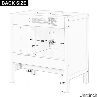 30" Bathroom Vanity with Sink, Bathroom Storage Cabinet with Doors and Drawers, Solid Wood Frame, Ceramic Sink, Grey