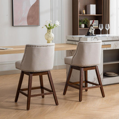 Counter Height Swivel Barstools, 26" H Seat Height Upholstered Bar Stools Set of 2, Fabric in Ivory - Streamdale Furniture