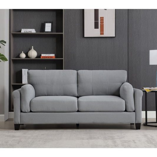 79" Modern Style Button Tufted Linen Upholstered 3-seat Sofa, Three Seat Sofa Couch, Living Room Sofa for Home or Office, Gray