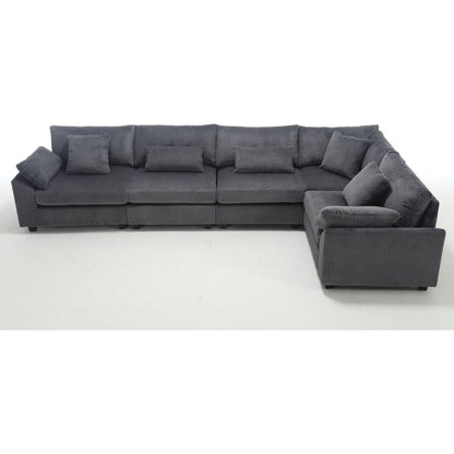 {NEW ARRIVAL VIDEO PROVIDED} Oversized Modular Sectional Sofa Couches Set,Corduroy Upholstered Deep Seat Comfy Sofa for Living Room 5 Seat,Dark Gray