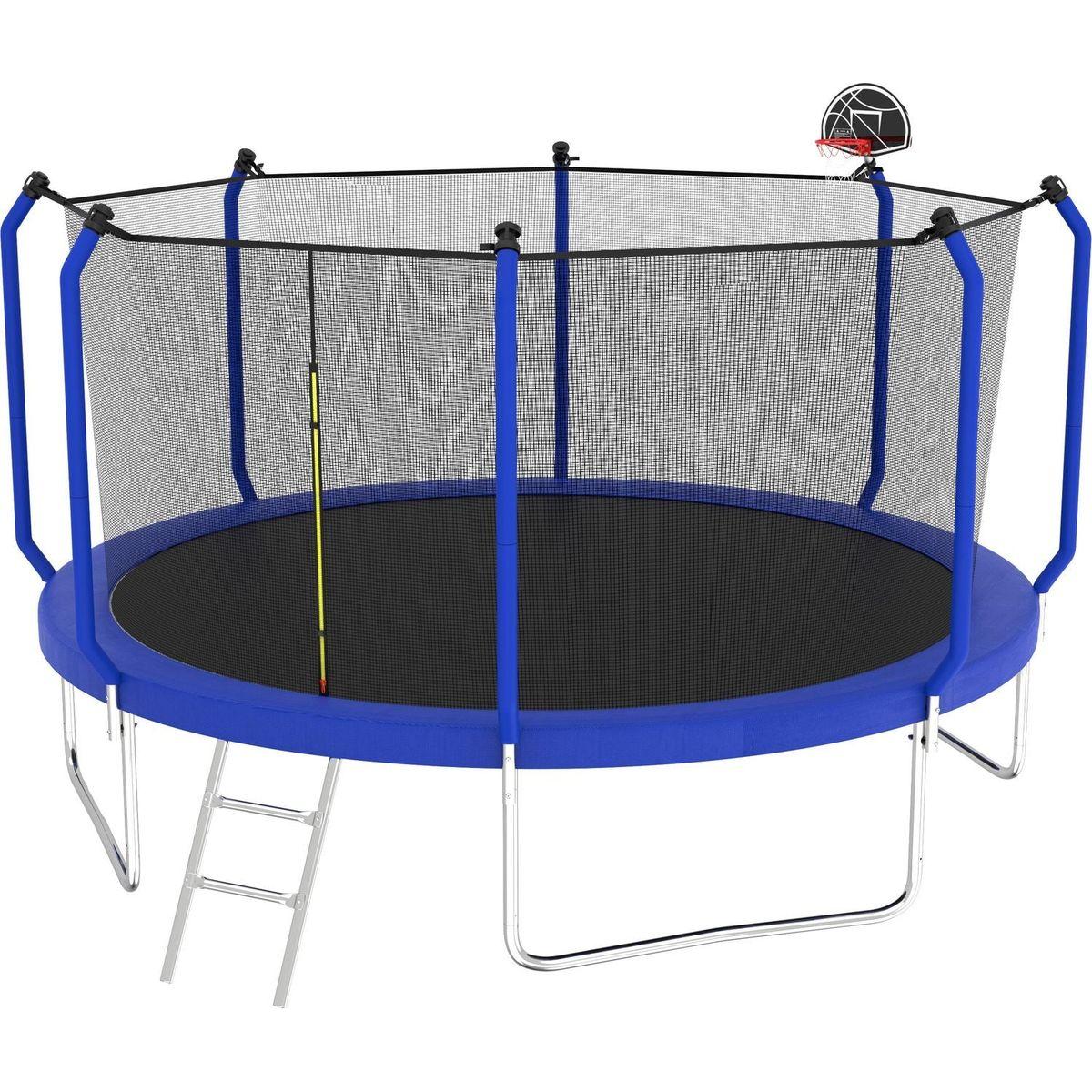 12FT Trampoline with Basketball Hoop, ASTM Approved Reinforced Type Outdoor Trampoline with Enclosure Net