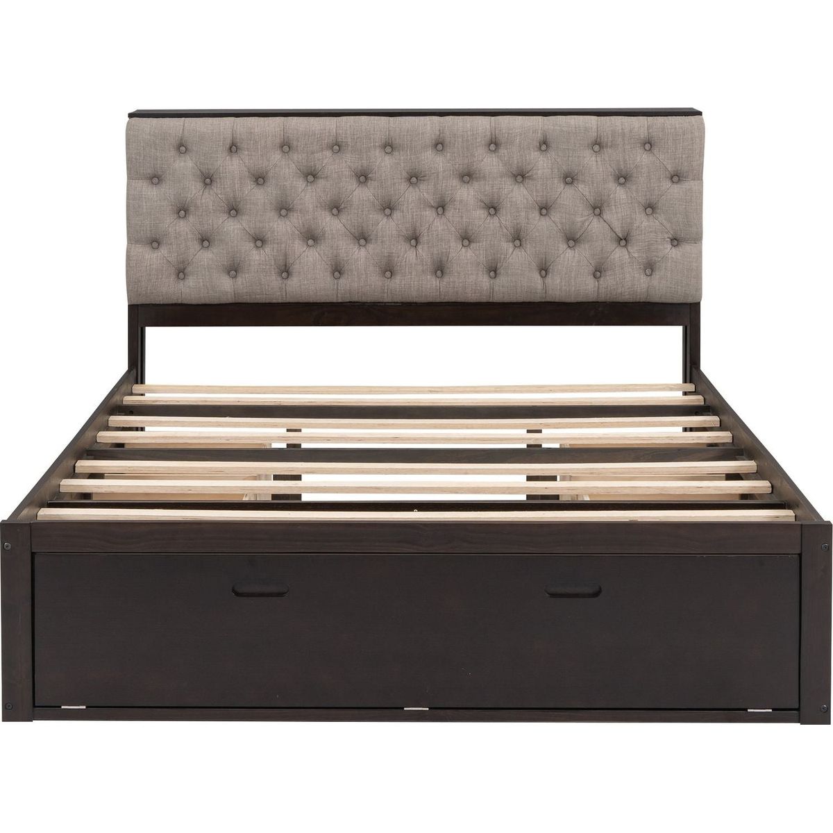 Wood Queen Size Platform Bed with Storage Headboard, shoe rack and 4 drawers,Espresso