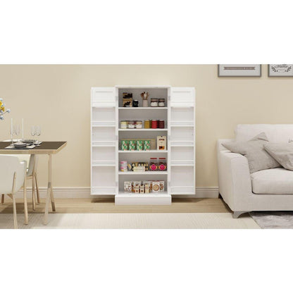 50" LED Kitchen Pantry Cabinet,Freestanding Buffet Cupboards Sideboard with 2 Doors with Racks and Shelves for Kitchen, Living Room and Dining Room-White