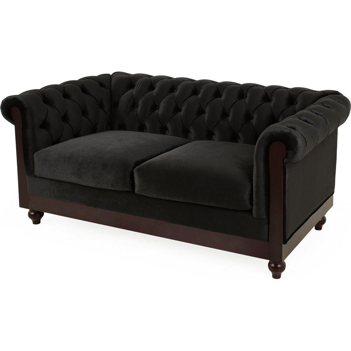 VIVALUX 59.44" Chesterfield Velvet Loveseat Sofa,2-Person Rolled Arm Dutch Plush Upholstered Sofa Couch with Tufted Button for Living Room, Bedroom, Small Places,Black