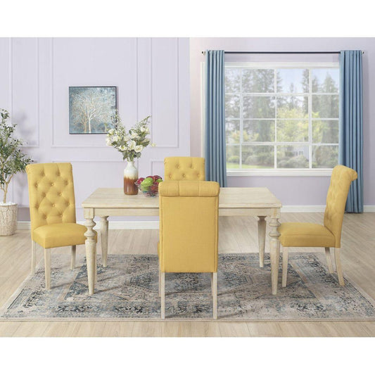 Amonia 5-piece Dining Set, Turned-Leg Dining Table with 4 Tufted Chairs