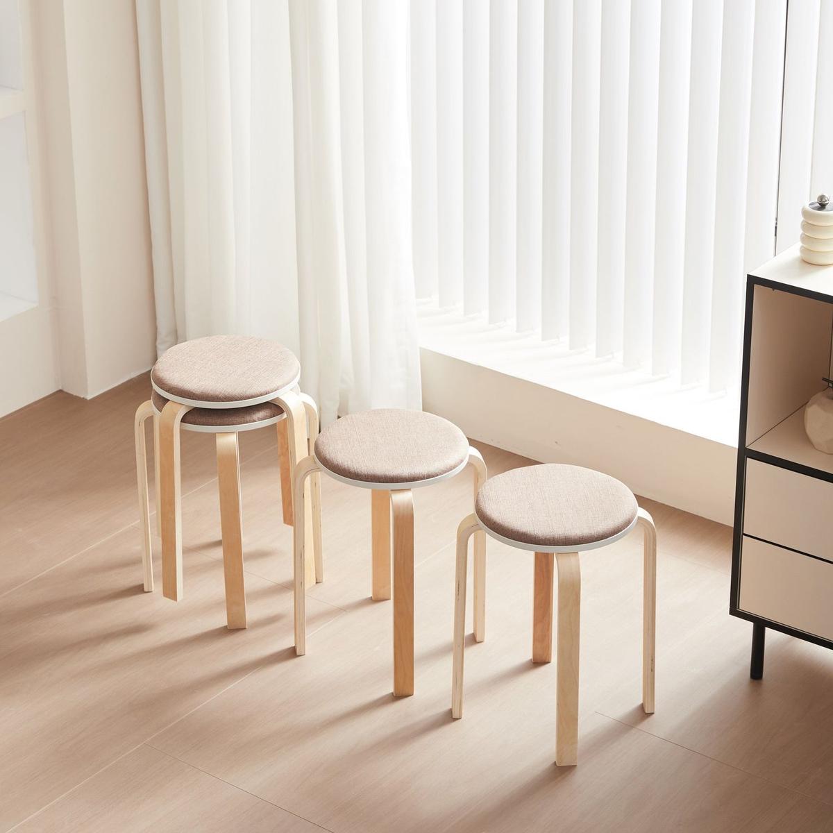 Set of 4 Stackable Stools, Round Backless Chairs for Dining Room, Kitchen, Classroom(Coffee color) - Streamdale Furniture