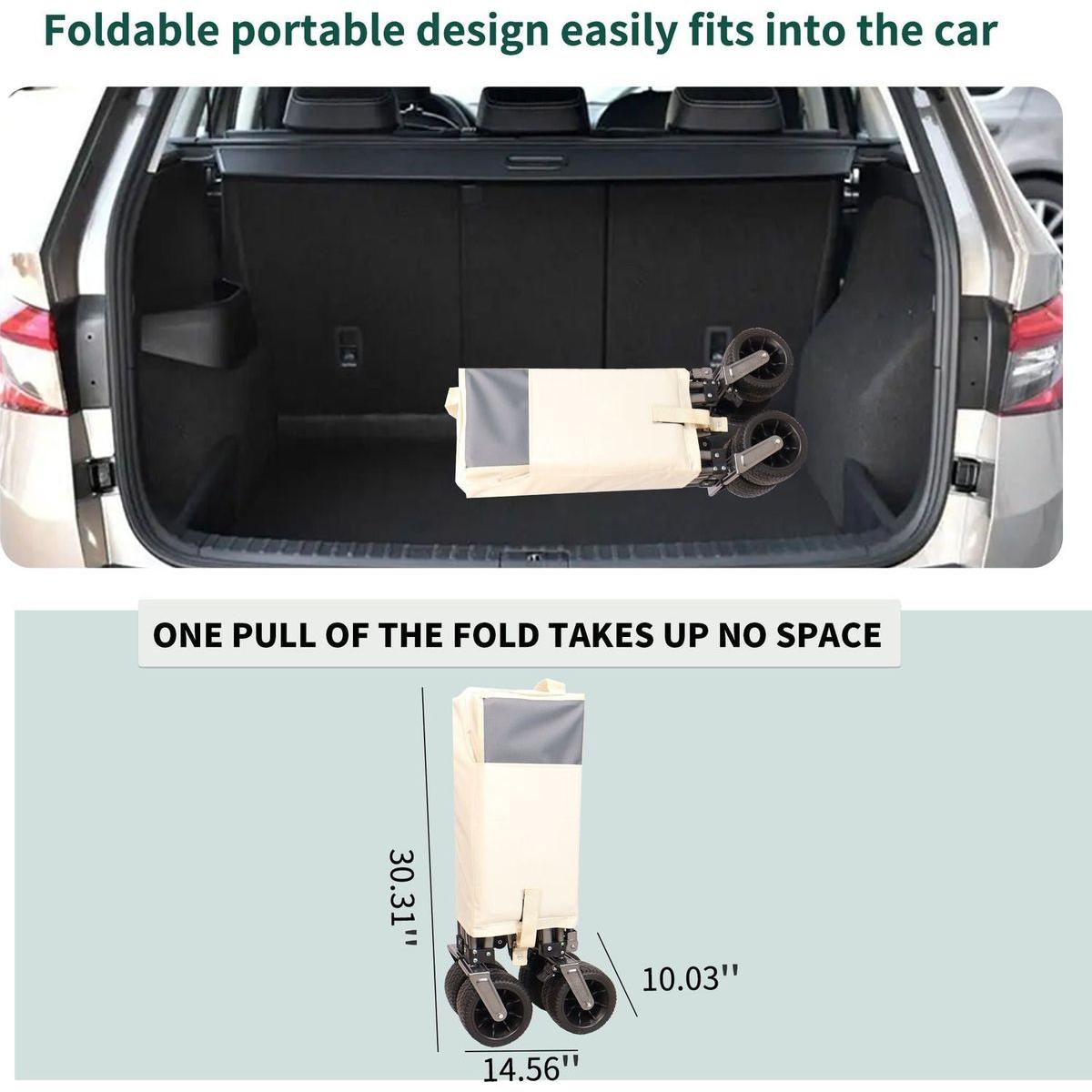 Folding Wagon, Heavy Duty Utility Beach Wagon Cart for Sand with Big Wheels, Adjustable Handle&Drink Holders for Shopping, Camping,Garden and Outdoor