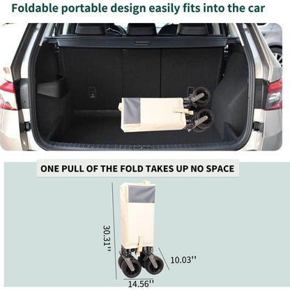 Folding Wagon, Heavy Duty Utility Beach Wagon Cart for Sand with Big Wheels, Adjustable Handle&Drink Holders for Shopping, Camping,Garden and Outdoor