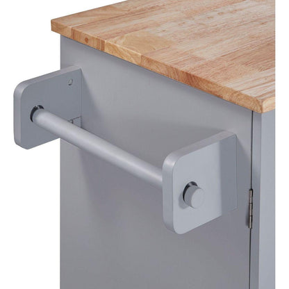 Rolling Kitchen Island with Storage, Kitchen Cart with Rubber Wood Top, 3 Drawer, 2 Slide-Out Shelf and Internal Storage Rack, Kitchen Island on Wheels with Spice Rack & Tower Rack, Grey Blue