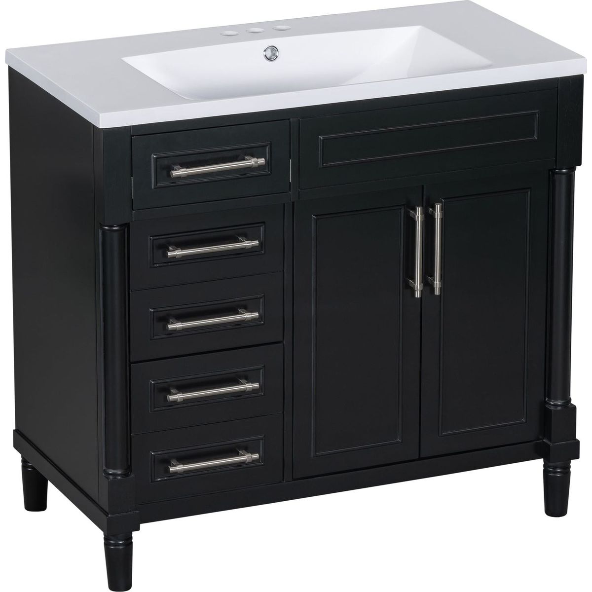 36" Bathroom Vanity with Top Resin Sink, Freestanding Bathroom Storage Cabinet with 2 Drawers and a Tip-out Drawer, Solid Wood Frame Vanity Set, Height Adjustable Shelf