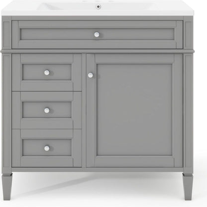 36" Bathroom Vanity with Top Sink, Modern Bathroom Storage Cabinet with 2 Drawers and a Tip-out Drawer, Single Sink Bathroom Vanity