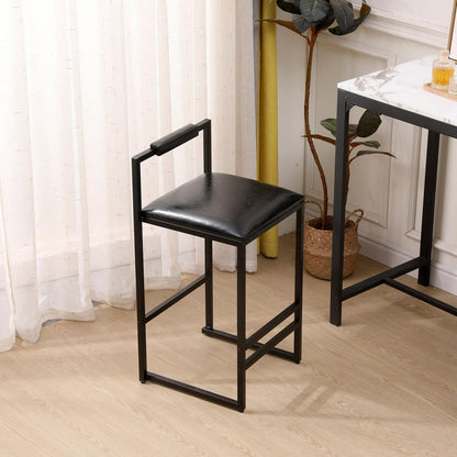 Black Bar Stool with Backrest Set of 2 Counter Height PU Leather Upholstered Bar Chairs with Footrest