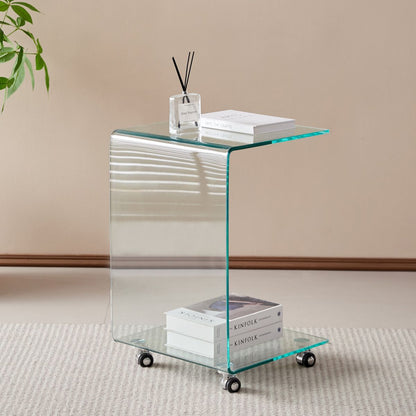 C-shaped Clear Glass Side & End Table, Tempered Glass End Table Small Table