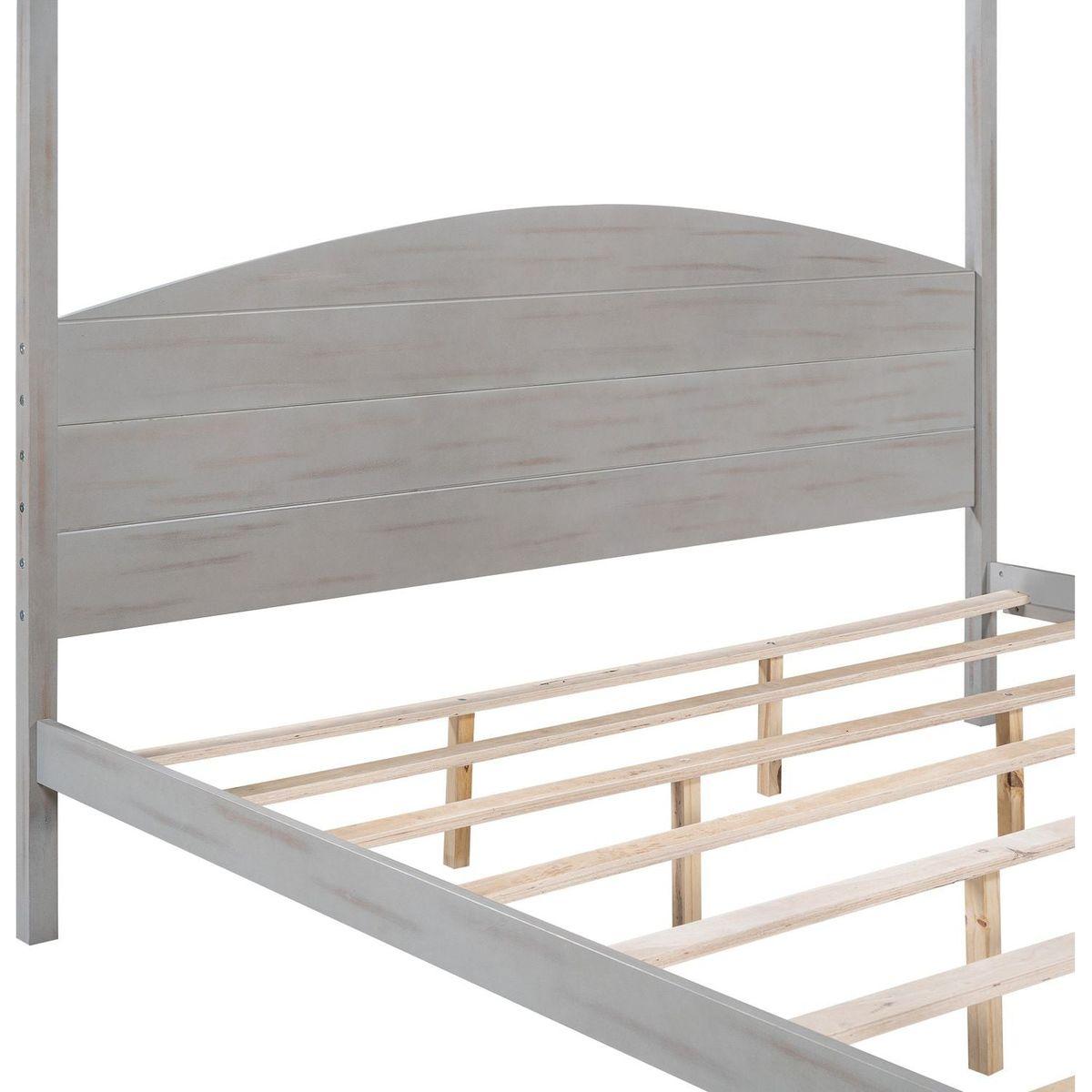 King Size Canopy Platform Bed with Headboard and Support Legs, Grey Wash