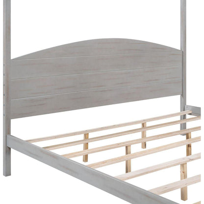 King Size Canopy Platform Bed with Headboard and Support Legs, Grey Wash