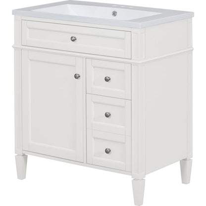 30" Bathroom Vanity with Top Sink, Modern Bathroom Storage Cabinet with 2 Drawers and a Tip-out Drawer, Single Sink Bathroom Vanity