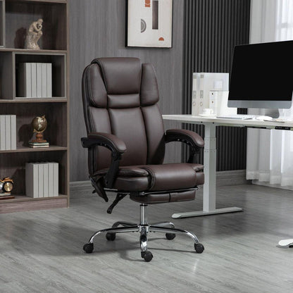 Vinsetto Massage Office Chair with 6 Vibration Points, Heated Reclining PU Leather Computer Chair with Adjustable Height, Footrest, Brown