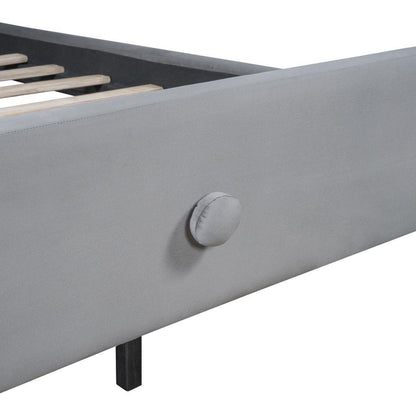 Full Size Upholstered Platform Bed with Koala-Shaped Headboard, Gray