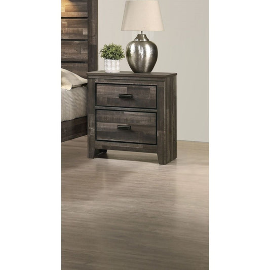 Contemporary 2-Drawer Nightstand End Table Brown Mixed Finish Two Storage Drawers Black Finished Handles Bedroom Furniture