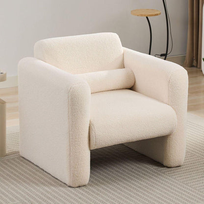Modern Accent Chair Lambskin Sherpa Fabric Upholstered Comfy Reading Arm Chair Soft Padded Armchair with Back and Pillow for Living Room Bedroom Reception Waiting Room Office, Cream