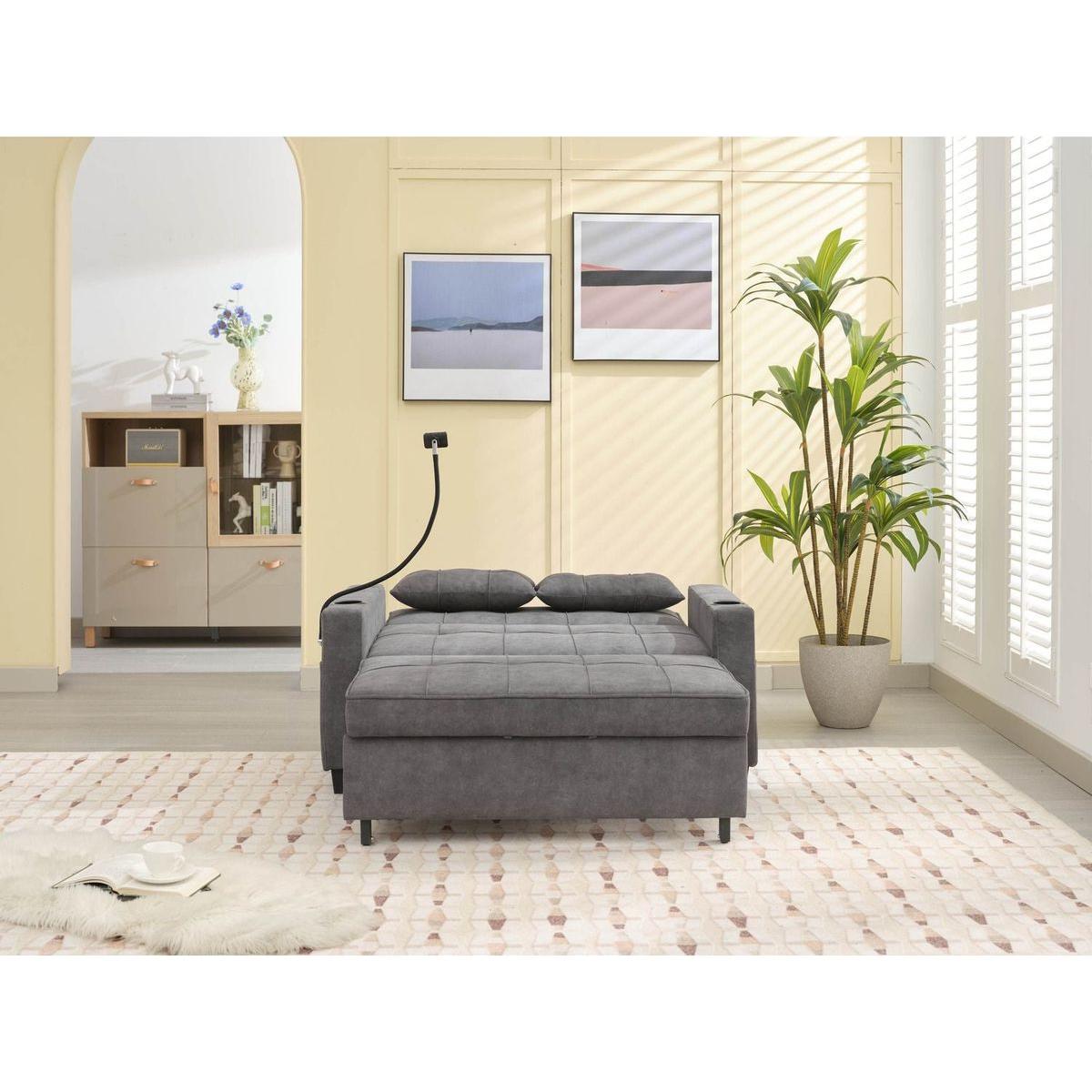 Futon Chair Bed Convertible Chair 3-in-1 Pull Out Sleeper Chair Beds with USB Ports,Wear-resistant and Anti-scratch, Armchair Bed Sleeper for Living Room (Dark Grey Tech cloth)