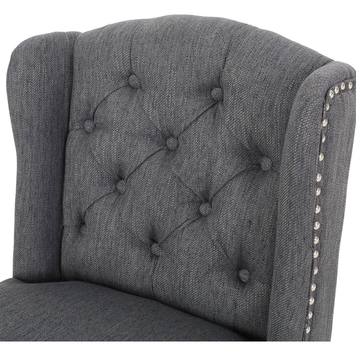 Vienna Contemporary Fabric Tufted Wingback 27 Inch Counter Stools, Set of 2, Charcoal and Dark Brown
