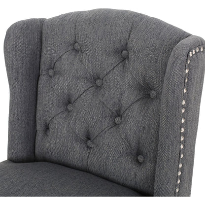 Vienna Contemporary Fabric Tufted Wingback 27 Inch Counter Stools, Set of 2, Charcoal and Dark Brown