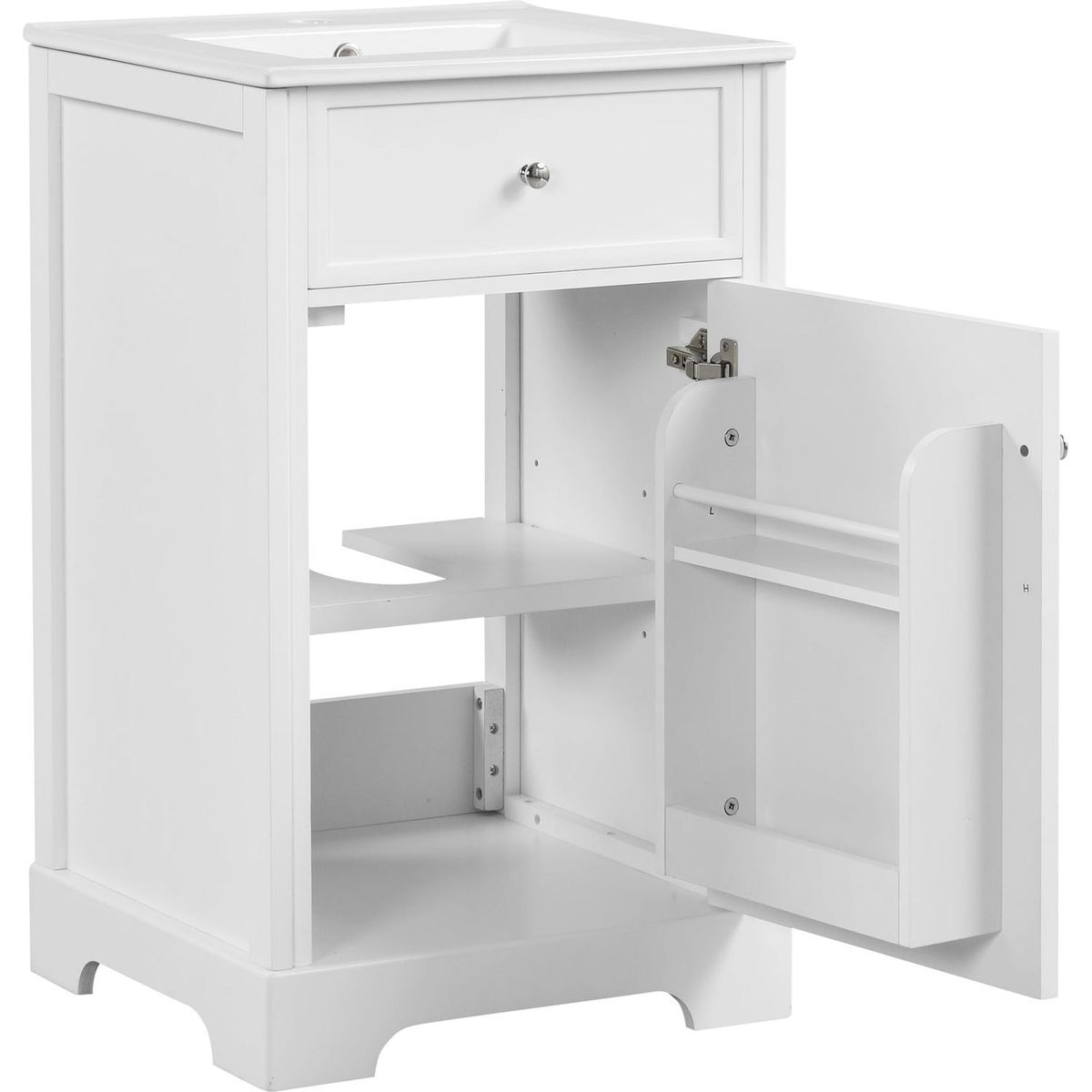 20" Bathroom Vanity with Sink, Bathroom Cabinet with Soft Closing Door, Storage Rack and Adjustable Shelve, White