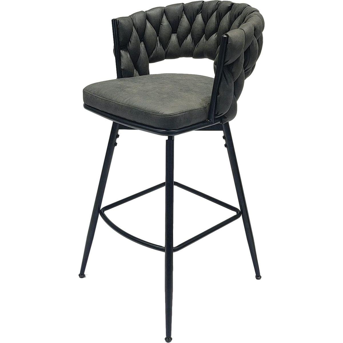 Technical Leather Woven Bar Stool Set of 2,Black legs Barstools No Adjustable Kitchen Island Chairs,360 Swivel Bar Stools Upholstered Counter Stool Arm Chairs with Back Footrest, (Tan)