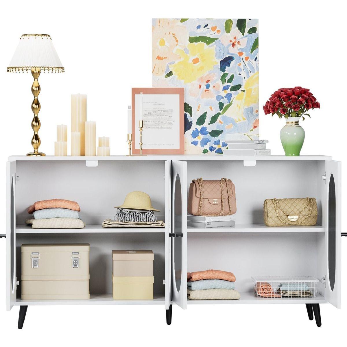 Modern Accent Sideboard Cabinet with Acrylic Doors, Freestanding Storage Cupboard Console Table for Kitchen Dining Living Room Hallway Office, White