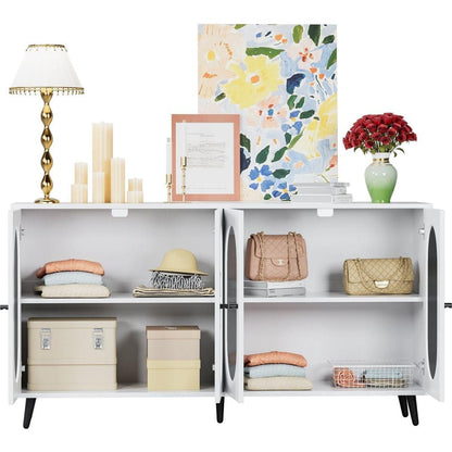 Modern Accent Sideboard Cabinet with Acrylic Doors, Freestanding Storage Cupboard Console Table for Kitchen Dining Living Room Hallway Office, White