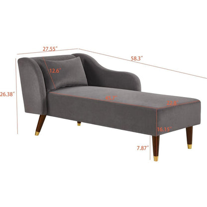 Modern Chaise Lounge Chair Velvet Upholstery (Grey)