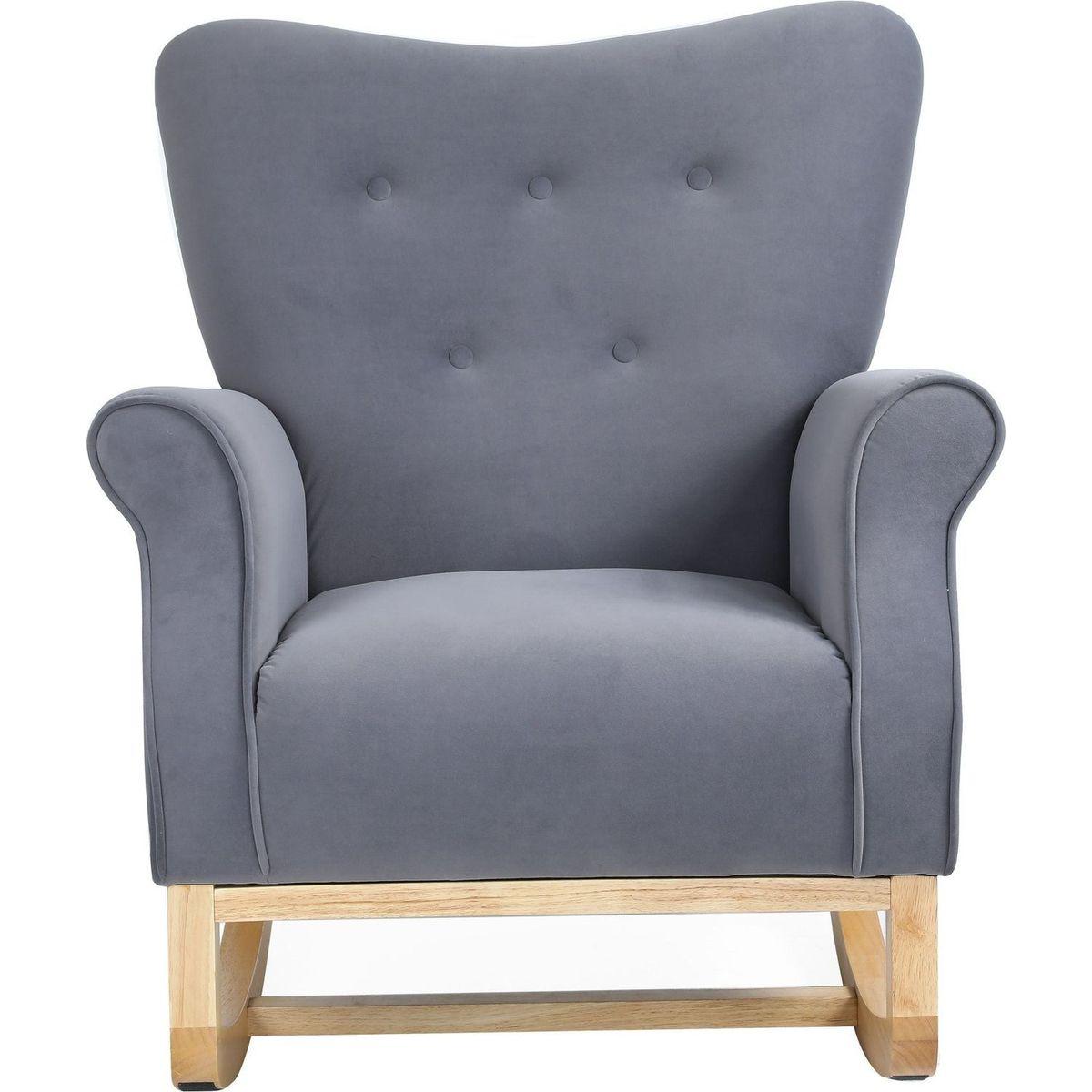 Modern Rocking Chair, Upholstered Accent Chair for Nursery, Playroom, Bedroom and Living Room, Small Contemporary Rocker, Kids Cushioned Arm Chair, Grey