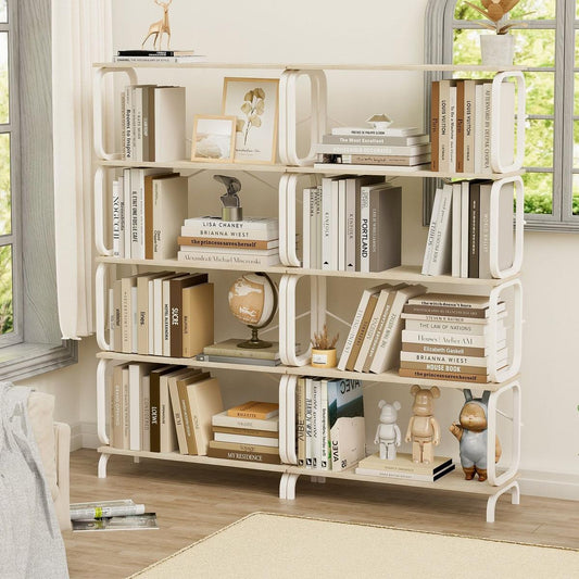 5 Tier Large Book Shelf, Bookcase Home Office Open Bookshelf,Shelves for Living Room, Office Shelf,Vintage Industrial Style Bookshelf with White Metal Frame, White - Streamdale Furniture