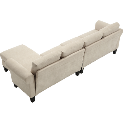 Convertible Sectional Sofa with Storage,L-shaped sofa,Four-seater sofa,Modern Linen Fabric Sectional Couches for Living Room, Beige