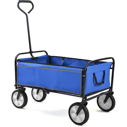 Folding Wagon Garden Shopping Beach Cart (Blue)