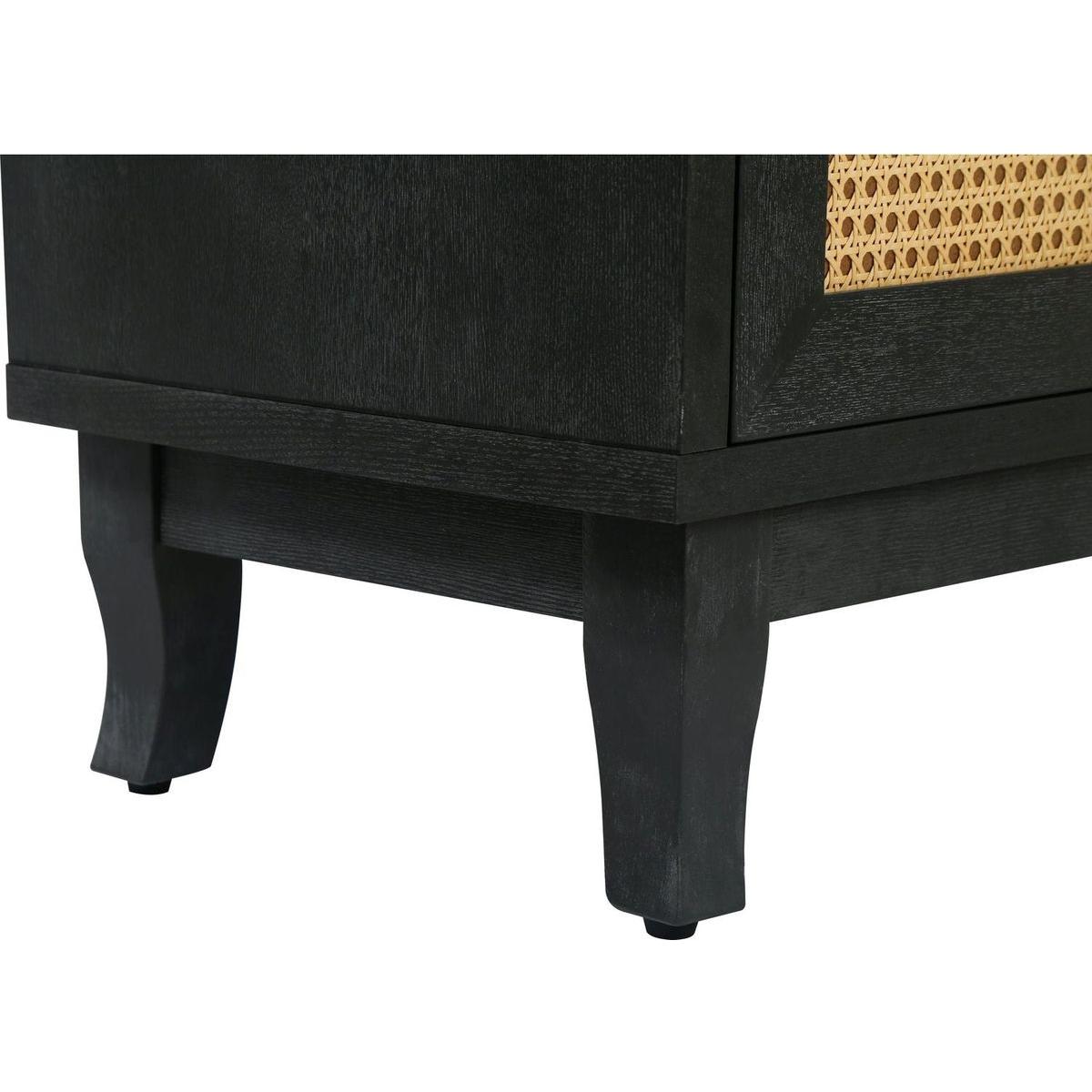 Handcrafted Premium Grain Panels,Rattan Sideboard Buffer Cabinet With 4 Rattan Doors, Modern Storage Cupboard Console Table with Adjustable Shelves for Living Room(Antique Dark Gray)